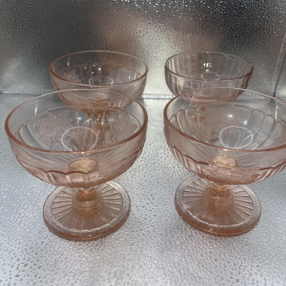 Lot of 4 Anchor Hocking Glass Mayfair Open Rose Pink Footed Sherbet Dishes 3.25"
